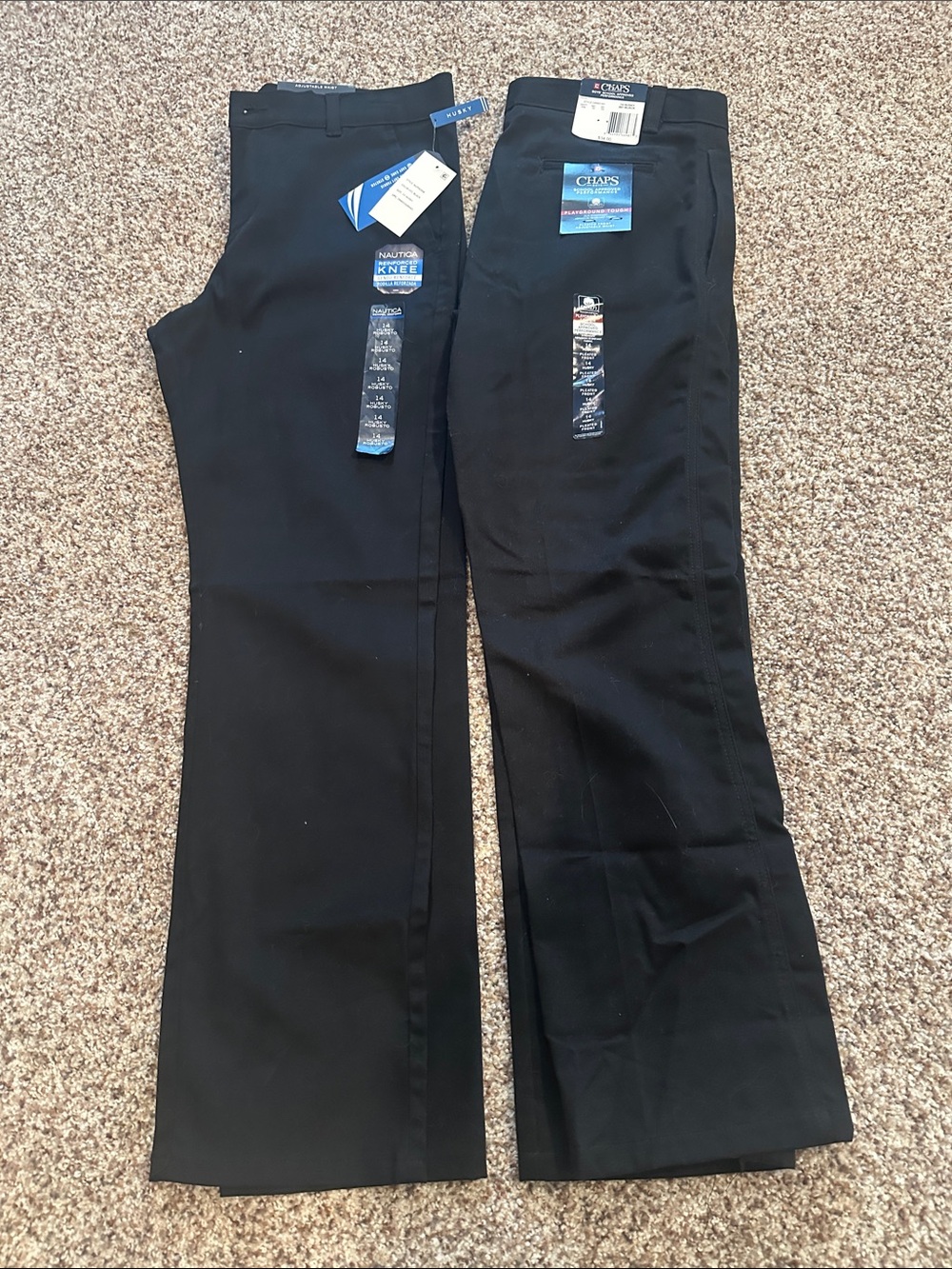 NWT Boys Bundle of 2 Nautica & Chaps Black School Uniform Pants - 14 Husky